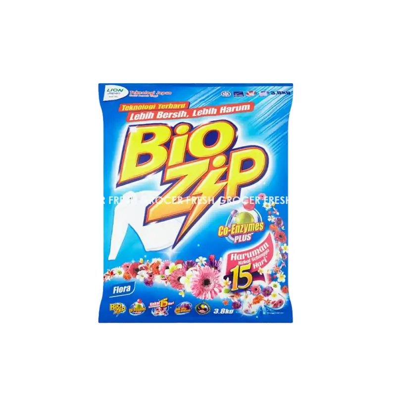 BIO ZIP DETERGENT POWDER 3.8KG CO-ENZYMES FLORAL